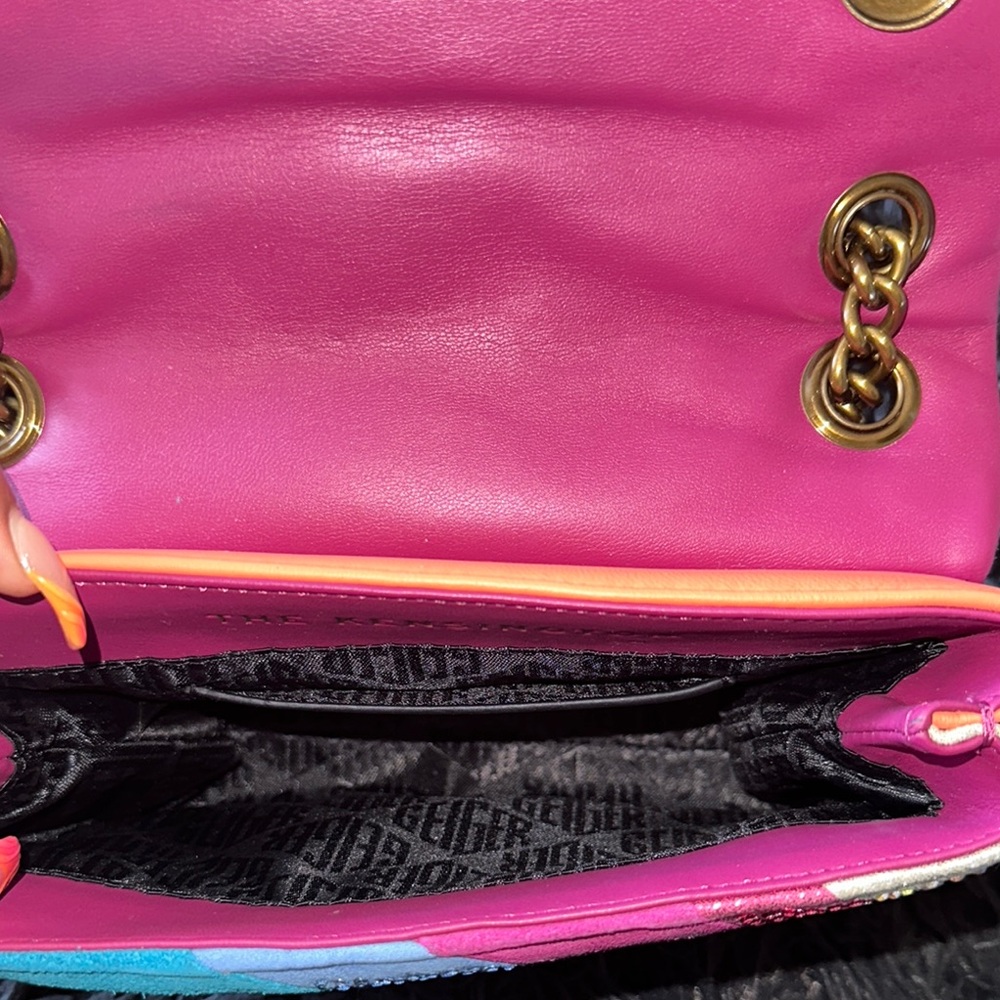 Multicolor Suede Rainbow Crossbody Bag with Gold Chain - Picture 3 of 3